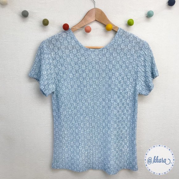 Clio Textured Career Top in Light Blue - Petite Medium - Picture 8 of 16